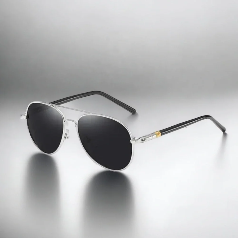 Mens Silver Metal Aviator Sunglasses Gray Polarized Lenses New